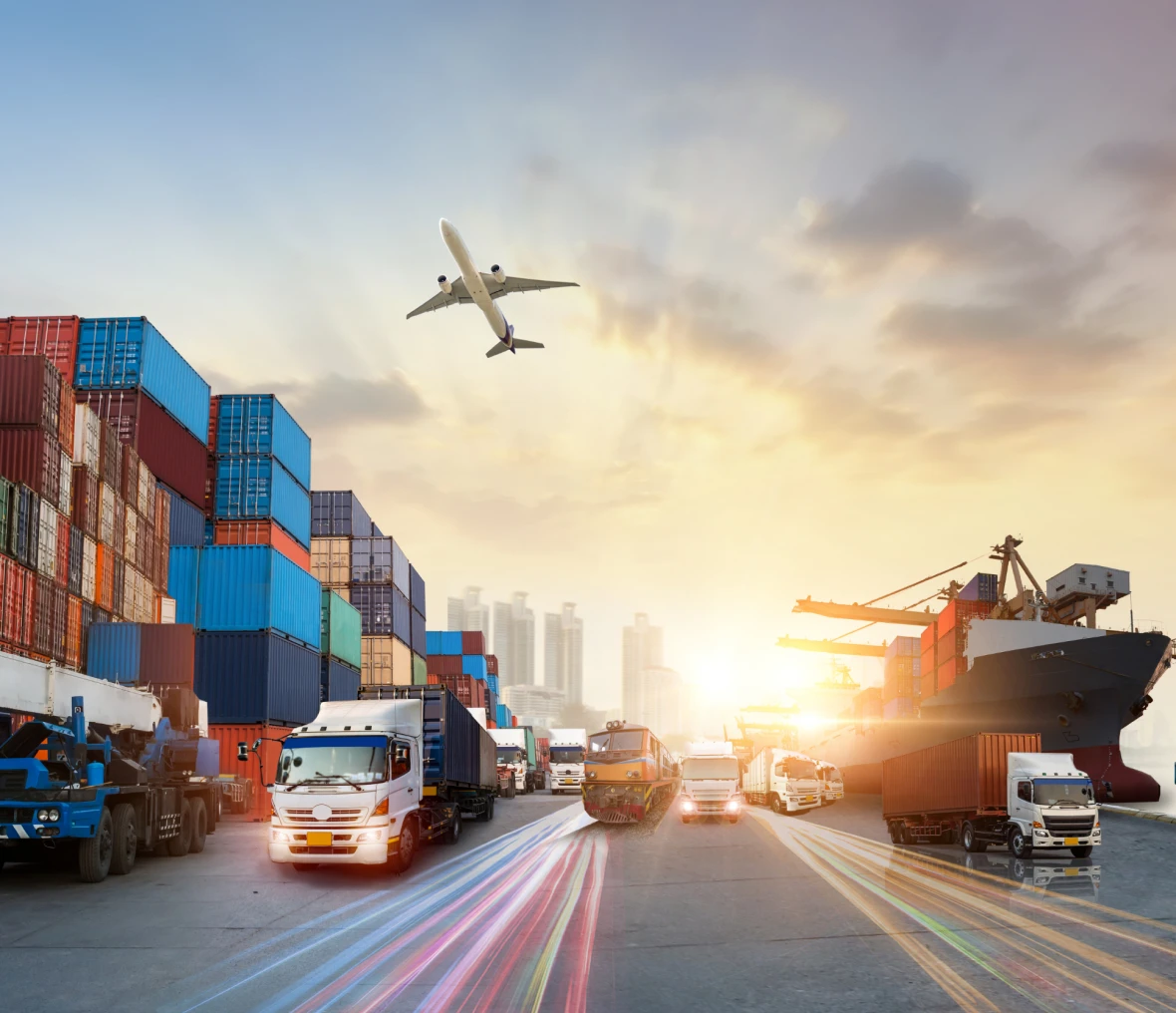 Logistics hub with planes and trucks