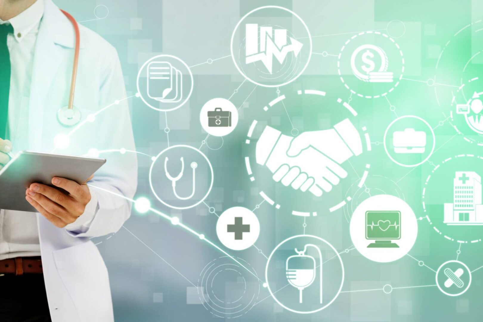 Doctor with tablet and healthcare icons